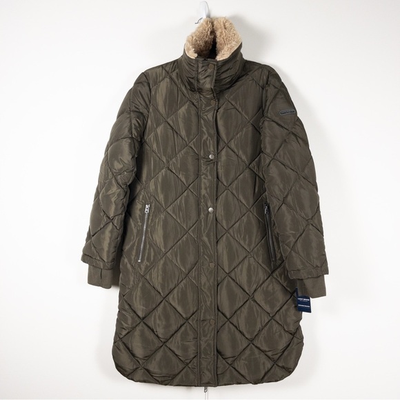 NWT Lucky Brand Quilted Faux Shearling Puffer Coat Jacket - Picture 2 of 14